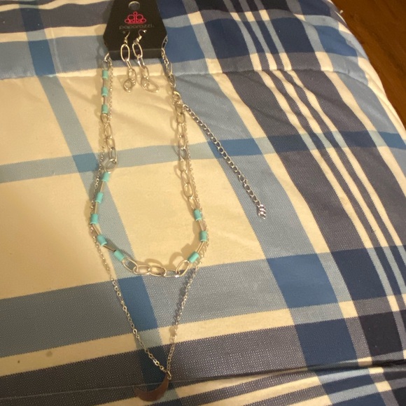 Silver and Blue Beaded Necklace Set - Picture 2 of 2